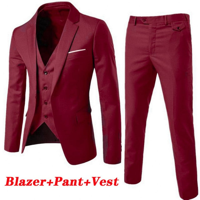 (Blazer+Pant+Vest) 3Pcs/Set Black Suits Slim Wedding Set Classic Blazers Male Formal Business Dress Suit Male Terno Masculino