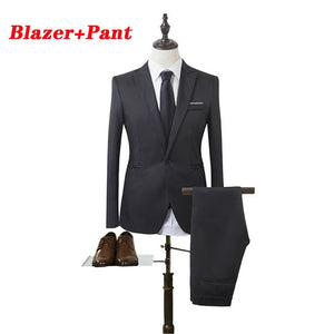 (Blazer+Pant+Vest) 3Pcs/Set Black Suits Slim Wedding Set Classic Blazers Male Formal Business Dress Suit Male Terno Masculino