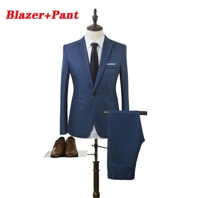 (Blazer+Pant+Vest) 3Pcs/Set Black Suits Slim Wedding Set Classic Blazers Male Formal Business Dress Suit Male Terno Masculino