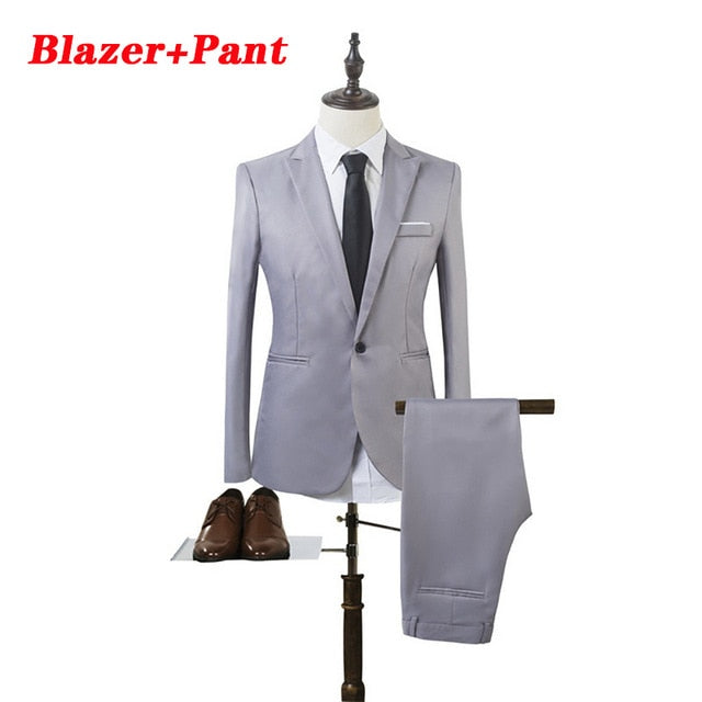 (Blazer+Pant+Vest) 3Pcs/Set Black Suits Slim Wedding Set Classic Blazers Male Formal Business Dress Suit Male Terno Masculino